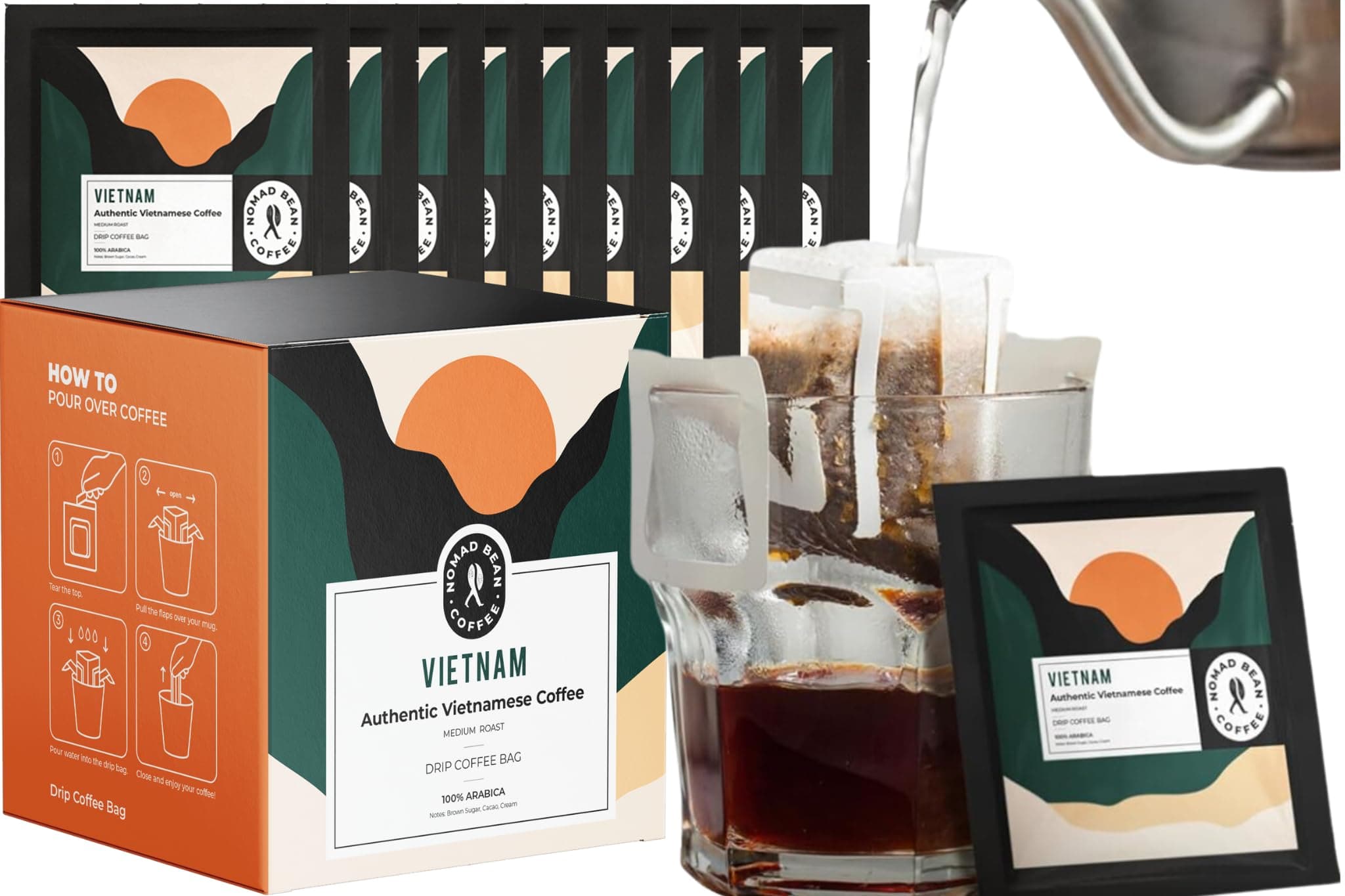 Authentic Single-origin Vietnamese 100% Arabica Speciality Grade Ground Filter Coffee Phin Filter Style Classic Pour Over Drip Bag Coffee (Box of 10)