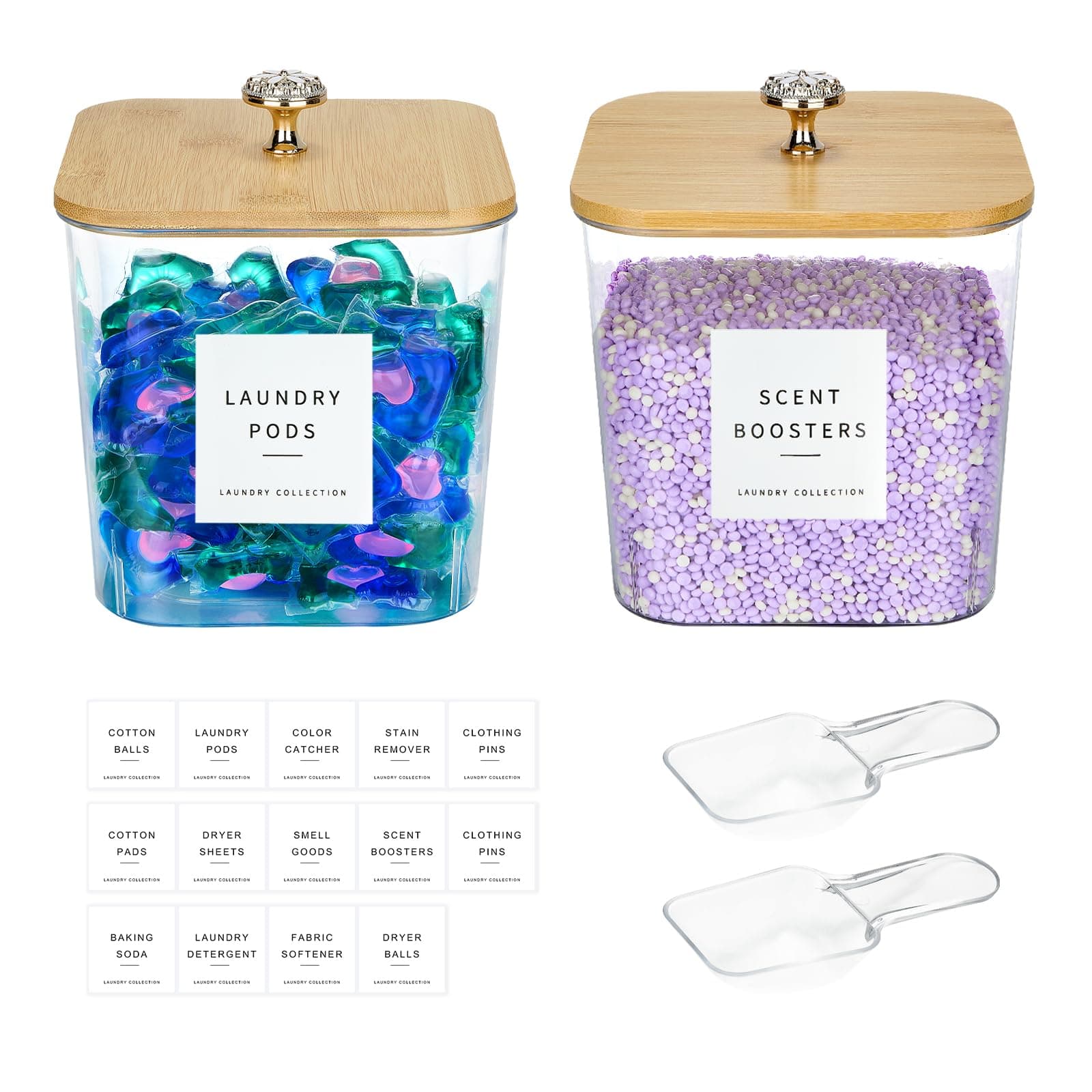 2 Pack Laundry Room Organization Storage Containers 2 Half Gallon Laundry Pod Containers Laundry Detergent Dispenser with Lids and Labels for Laundry Room Organizing