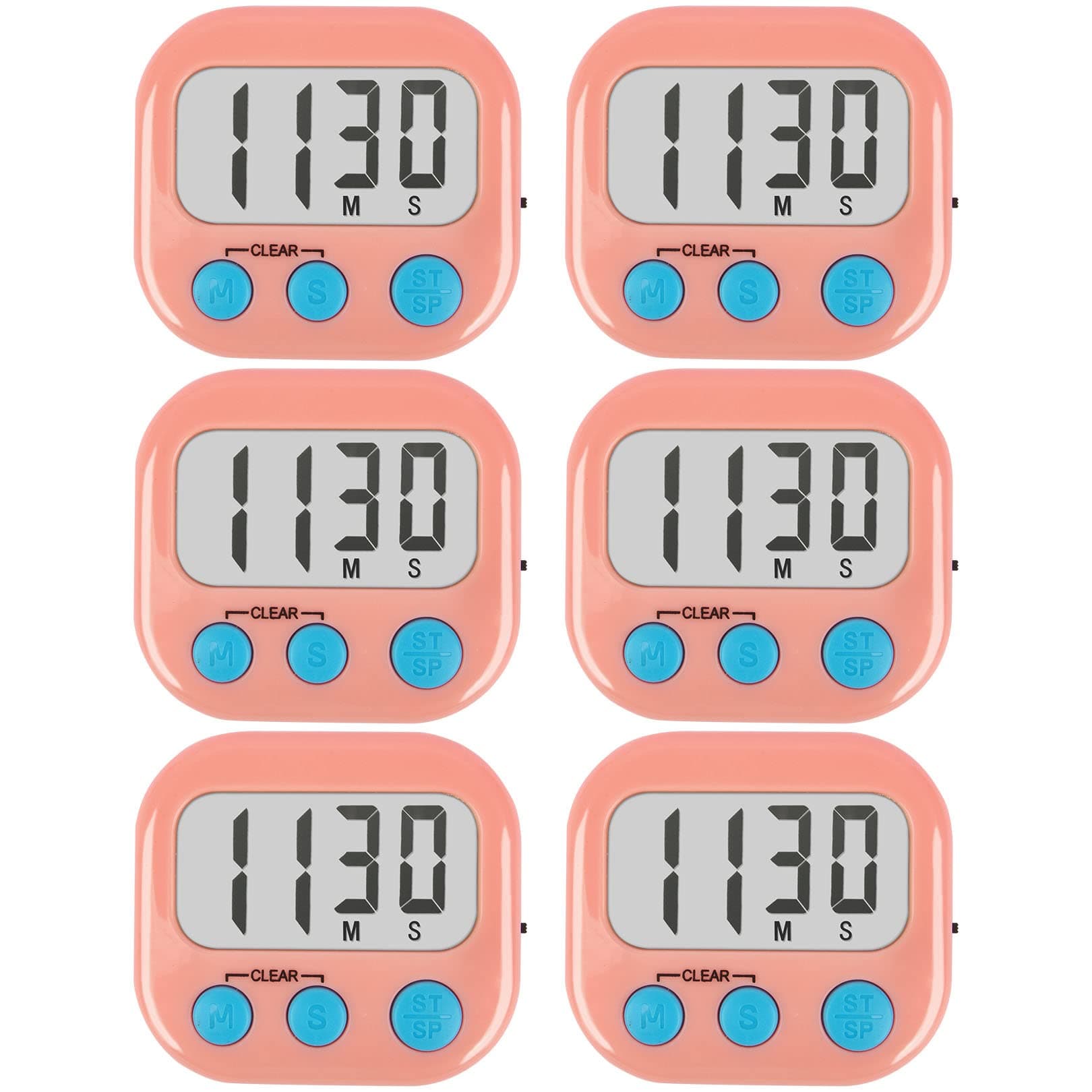 6 Pack Kitchen Timers Loud Ring Digital Timers for Cooking Magnetic Pink