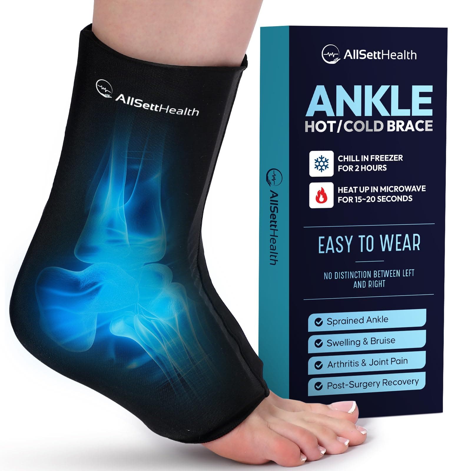 Ankle Ice Pack Wrap for Swelling - Hot/Cold Therapy Ice Wrap for Foot Pain Relief, Heel Pain Relief, Plantar Fasciitis, Achilles Tendonitis Relief, Sprained Ankle Compression, Medium
