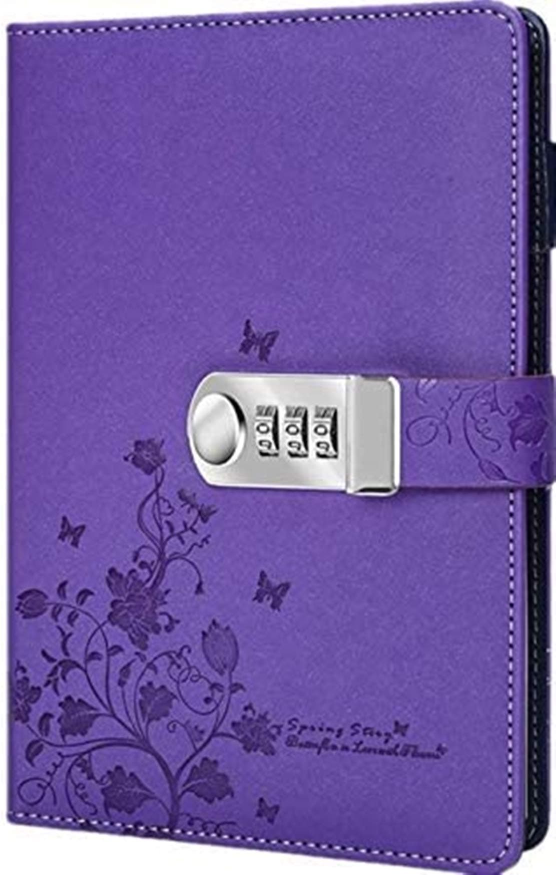 A5 PU Leather Journal Notebooks Cute Diary with Lock Combination Lock Journal with Hardcover Journals for Women and Girls to Write in (Purple)