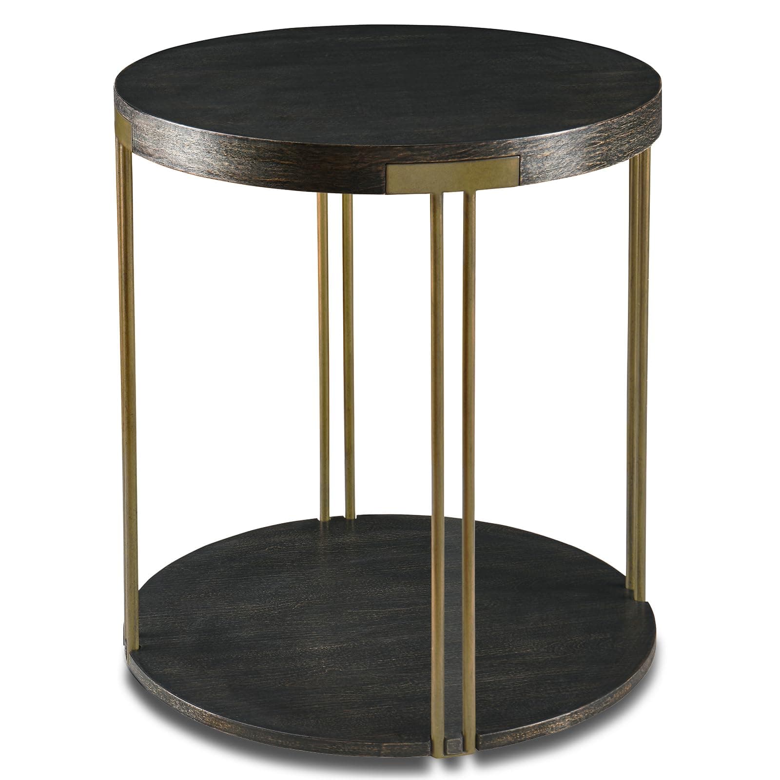 Biaco Modern Industial Round Side Table, Circle Coffee End Table Bedside Nightstand for Living Room & Small Space Decor, Birch Veneer Textured & Gold Metal Legs, Black Gold
