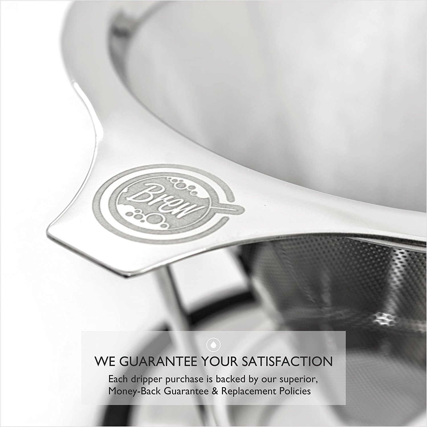 Paperless Pour Over Coffee Filter by CoffeeBrew – Permanent, Reusable, Stainless Steel Cone Coffee Dripper - With Pour Over Cup Stand & Silicone Base –Single Cup Coffee Maker & Brewer