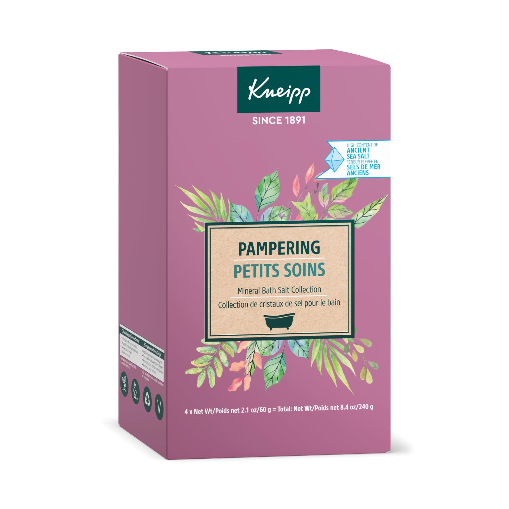 Kneipp Pampering Mineral Bath Salt Set - Includes Four Packets (2.1 oz Each) - Ideal for Trial & Travel - One Packet Delivers One Bath