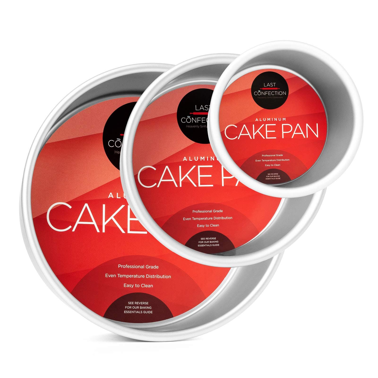 LAST CONFECTION 3-Piece Round Cake Pan Set - Includes 4", 6" and 8" Aluminum Pans 3" Deep