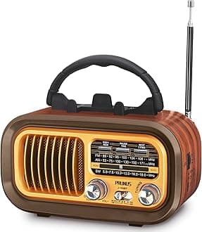 PRUNUS J150 Vintage/Retro Radio Bluetooth Speaker, AM FM Radio with Bluetooth, Bluetooth Radio, Support TF Card/USB Playing, TWS, D Battery Operated Radio, Rechargeable Radios