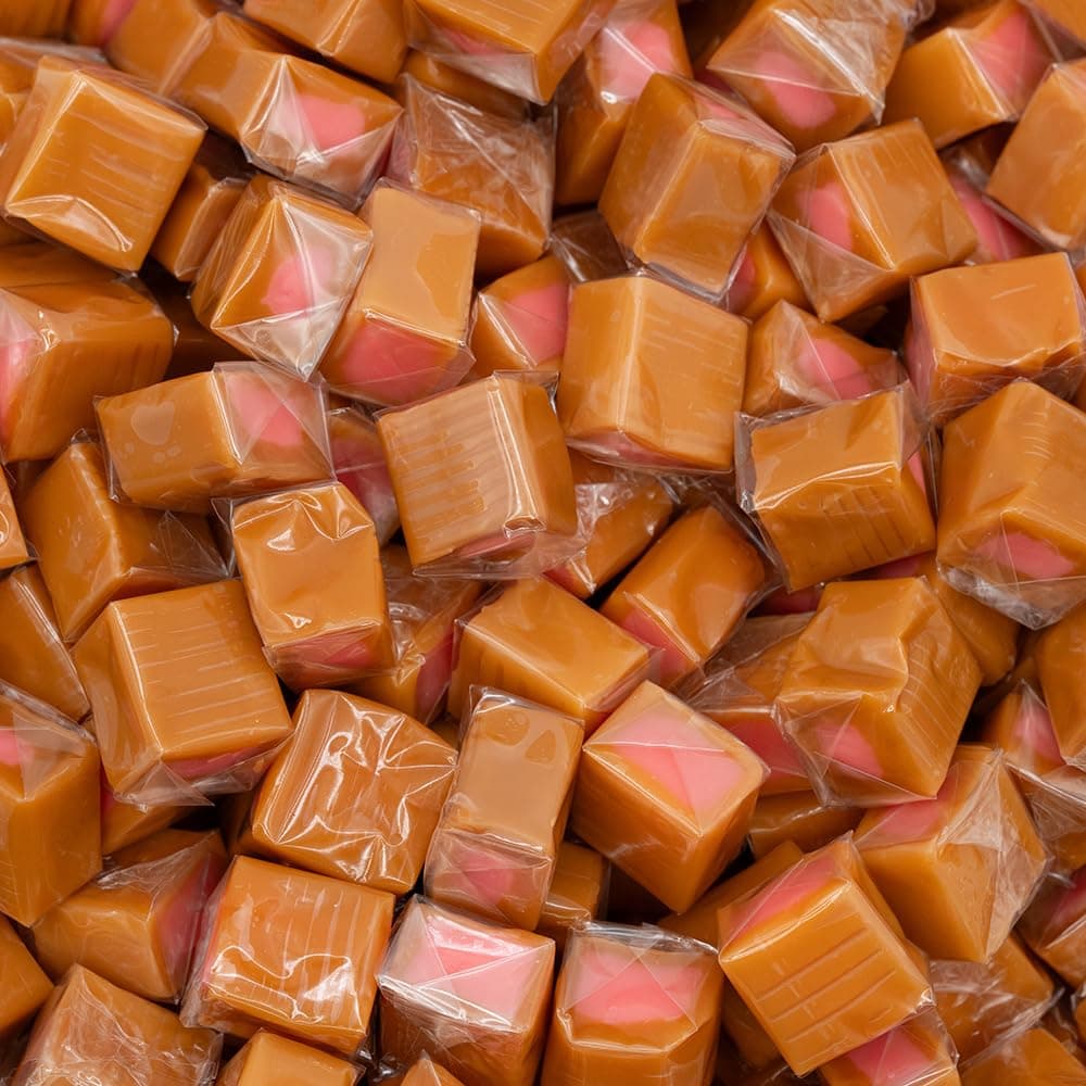 Caramel Cubes - 2 Pound Bulk Pack (About 150 Count) - Strawberry Filling Cand...