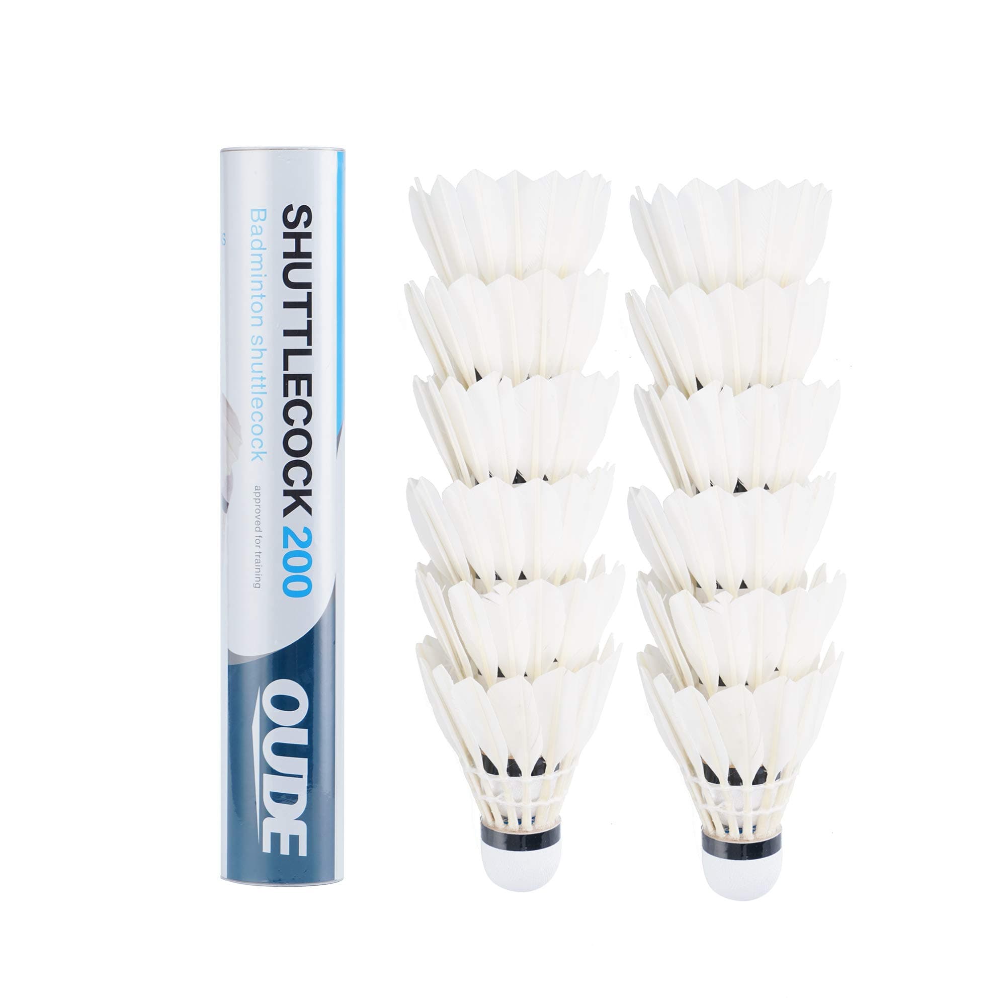 OUDE 12-Pack White Goose Feather Badminton Shuttlecocks with High Stability and Durability,High Speed Badminton Birdies Balls Model 200