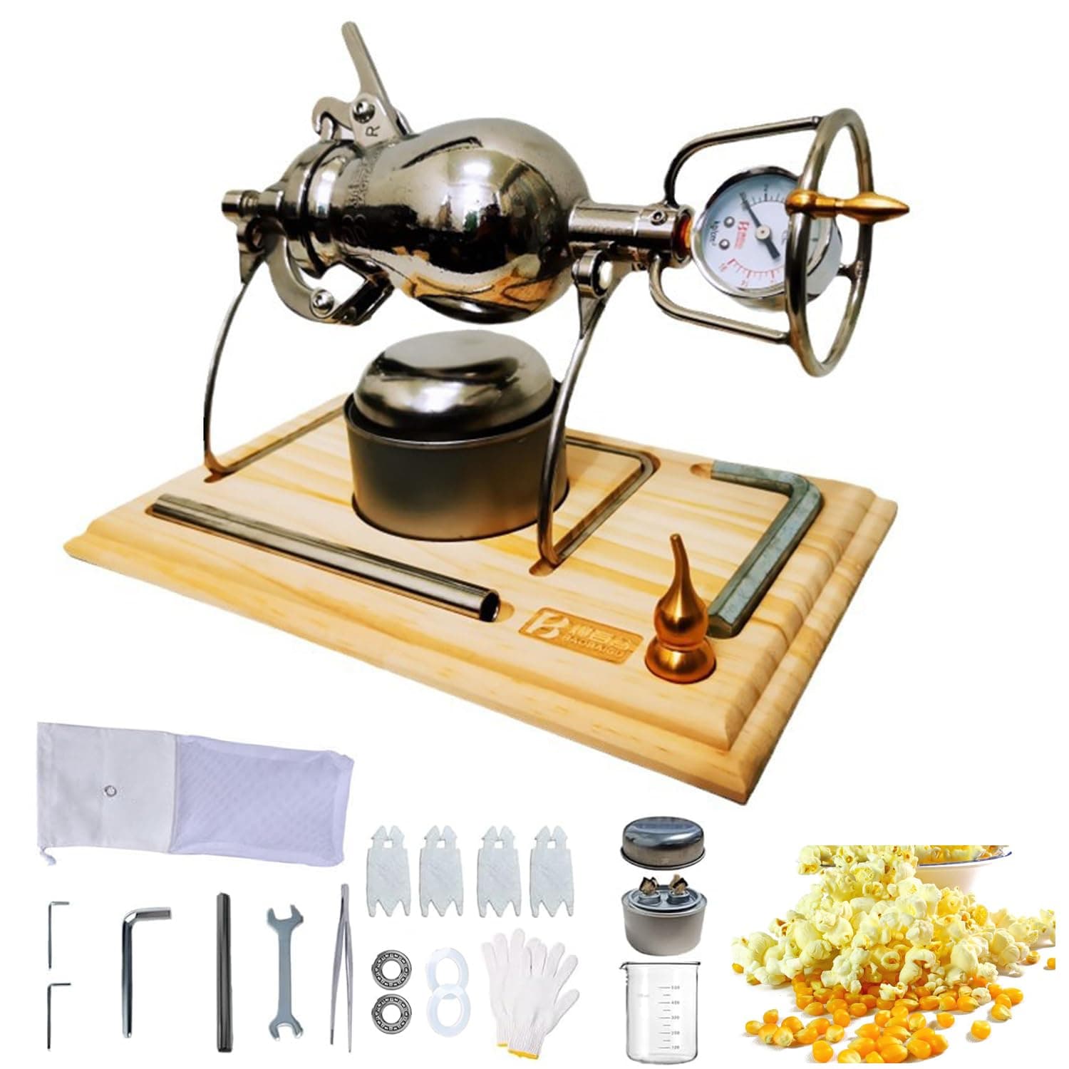 Hand Popcorn Maker Popcorn Machine Hand Popcorn Cannon 304 Stainless Steel Popcorn Machine Home Retro High Pressure Popcorn Maker, Puffed Rice Maker for Home Party (260ml)