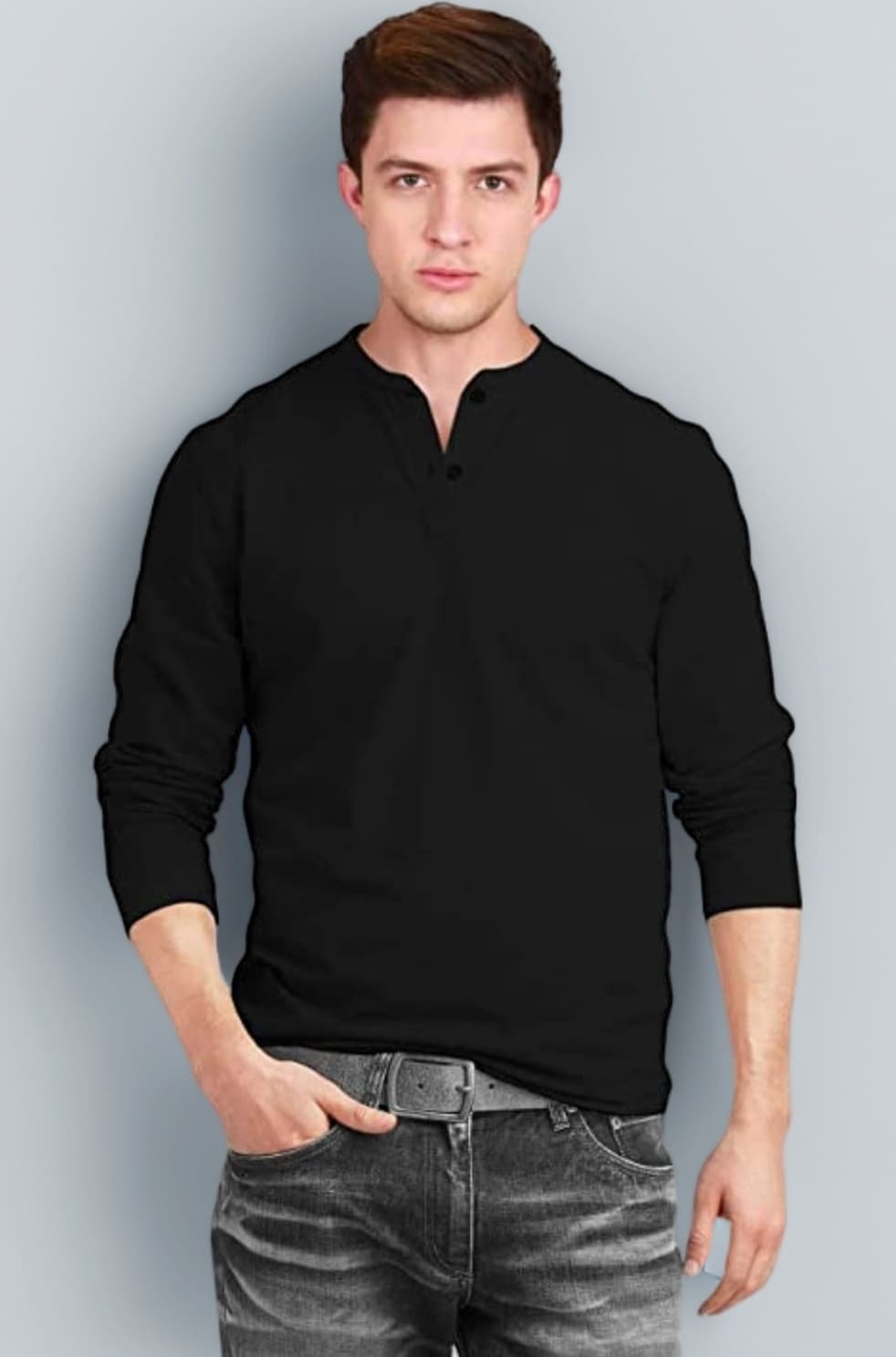 Pure Cotton Regular Fit Henley Neck Plain Solid Full Sleeve T-Shirt for Men & Boys (Color Options: Black, Red, Swanwhite, Navy Blue, White, Cork, Green, Maroon, Mustard, Royal Blue)