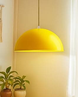 Homesake® Yellow Dome Pendant Light 10'' for Ceiling | Metal Hanging Lamp with Bulb | E27 Holder | Bulb Included | Modern Ceiling Light for Kitchen, Dining, Living Room, Cafe & Home Décor