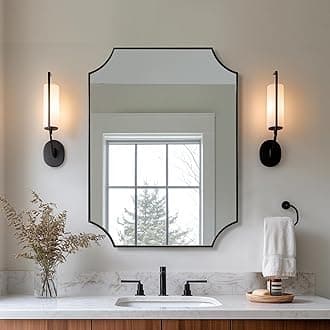 ANDY STAR Matte Black Bathroom Mirror, 22x30'' Scalloped Mirror for Bathroom, Unique Rectangle Bathroom Mirror in Premium Stainless Steel Frame, Deep 1", Ideal for Limited Space
