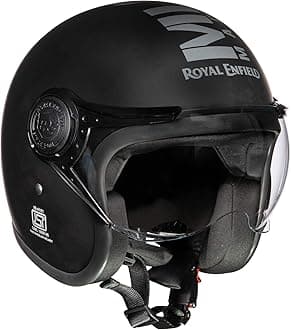 Royal Enfield Open Face MLG Helmet |Made Like a Gun | with Clear Visor | Impact Protection | High Density EPS | ISI and DOT Certified | Micrometric Lock MATT Black (XL) 62 CM