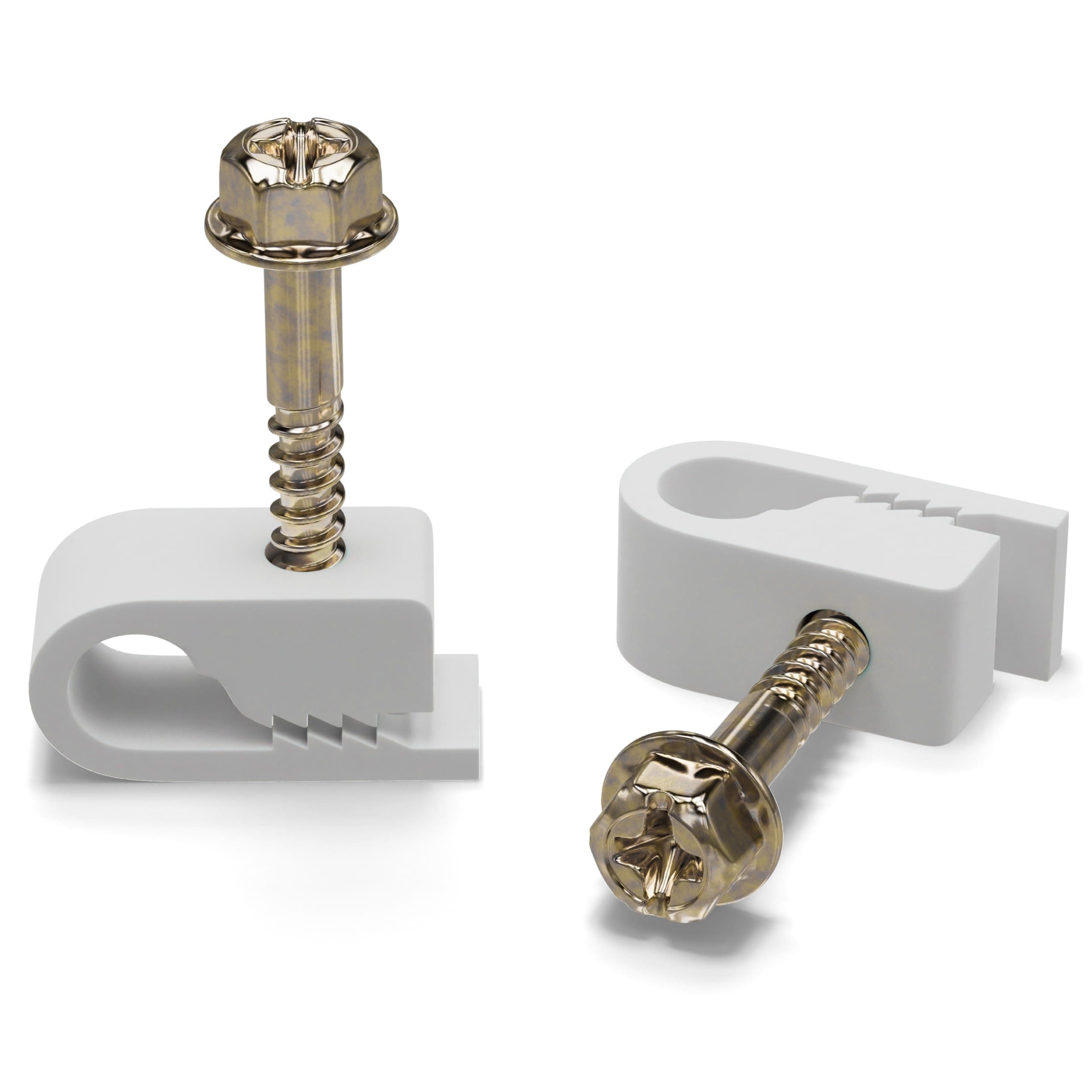 THE CIMPLE CO - Single Coaxial Cable Clips, Cat6, Electrical Wire Cable Clip, 1/4 in (6 mm) Screw Clip and Fastener, White (100 Pieces per Bag)