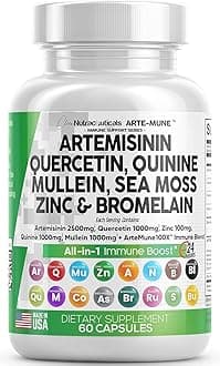 Artemisinin 2500mg Quercetin 1000mg Zinc 100mg Mullein Quinine Supplement with Sea Moss Bromelain Ashwagandha Root Nettle Leaf Bladderwrack Burdock Root Monolaurin Colostrum Rutin