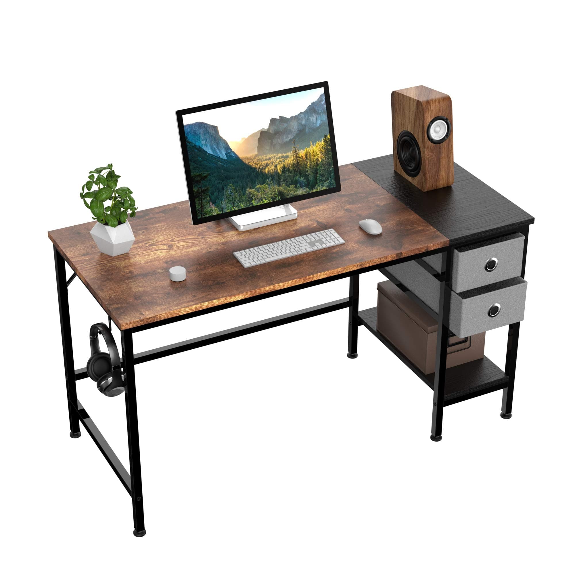 HOMIDEC Computer Desk, Office Work Writing Desk with Drawer and Headphone Hook for Student and Worker, Laptop Table with Shelves, Modern Style Desks for Bedroom, Home, Office(100x50x75cm)