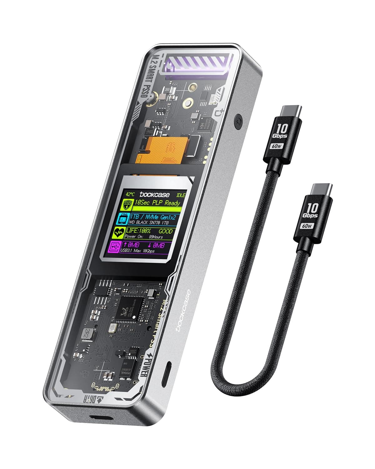 Dockcase Explorer Edition Smart SSD Enclosure Pro - Black DSWC1C-EB Gen 2 10Gbps Cable