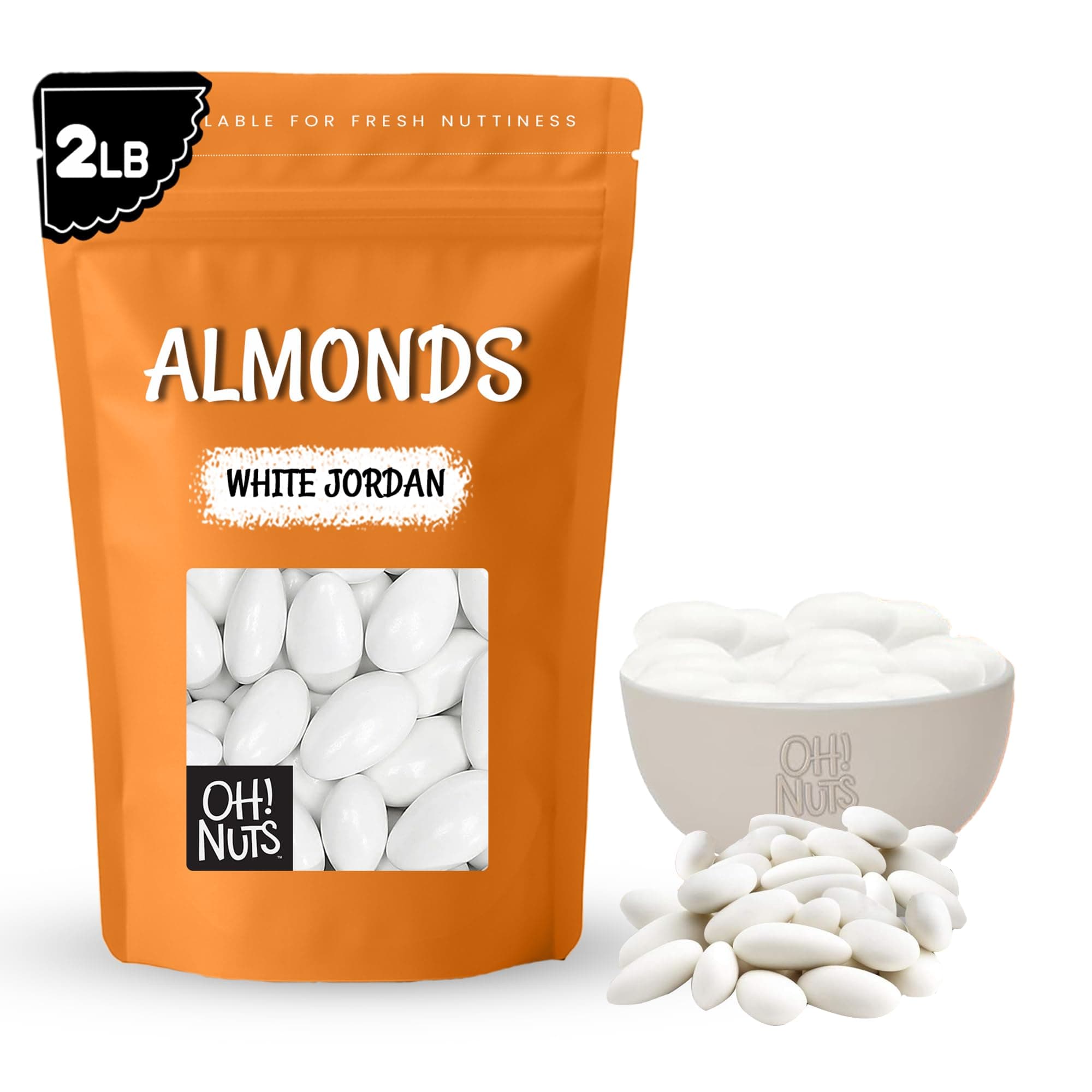 White Jordan Almonds - 2 lb - For Easter, Weddings, Baby Showers & Birth - Packed in New York Zip-Seal Bag for Exceptional Freshness