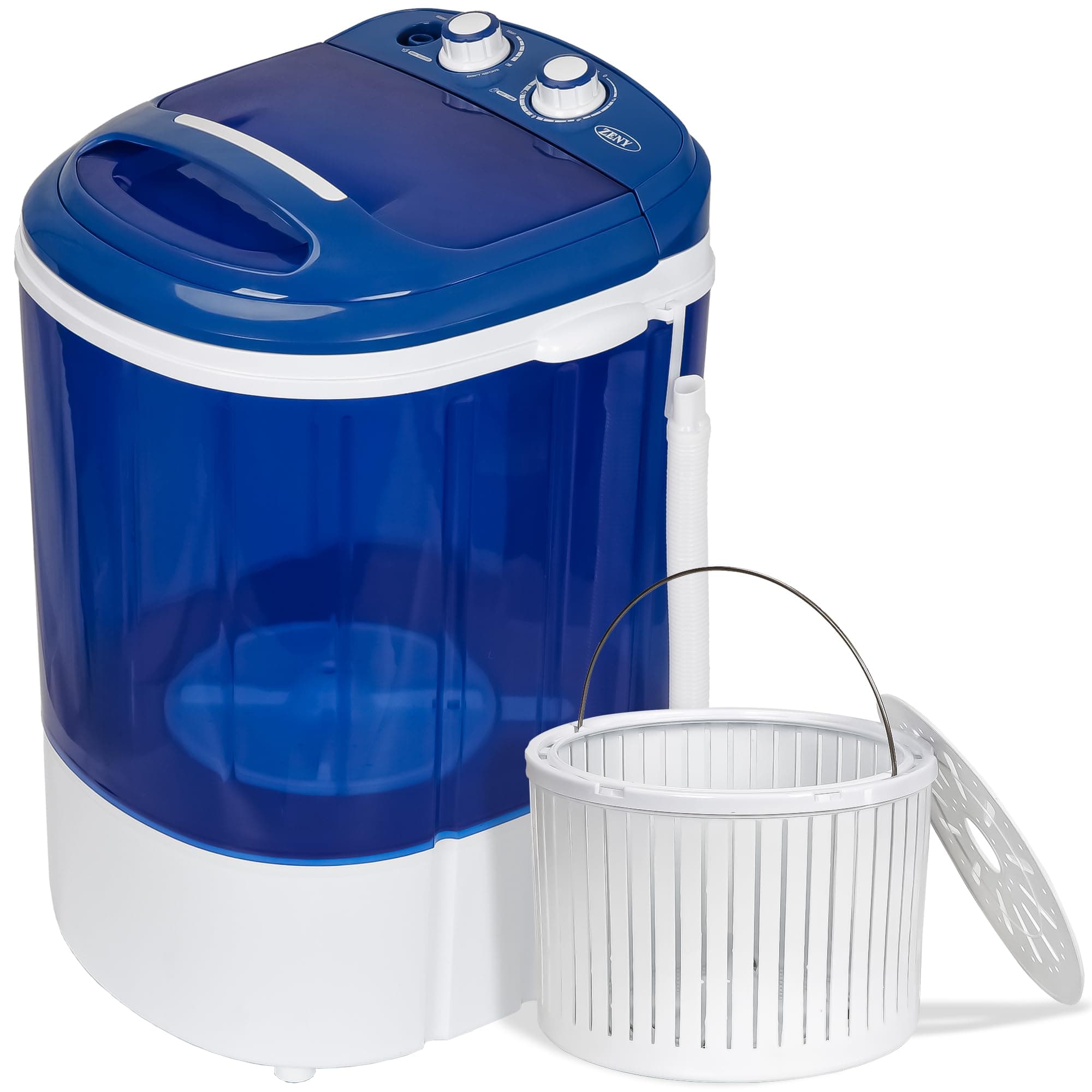Portable Mini Washing Machine 8 lbs Washing Capacity Semi-Automatic Compact Washer Spinner Small Cloth Washer Laundry Appliances for Apartment, RV, Camping, Single Translucent Tub Blue