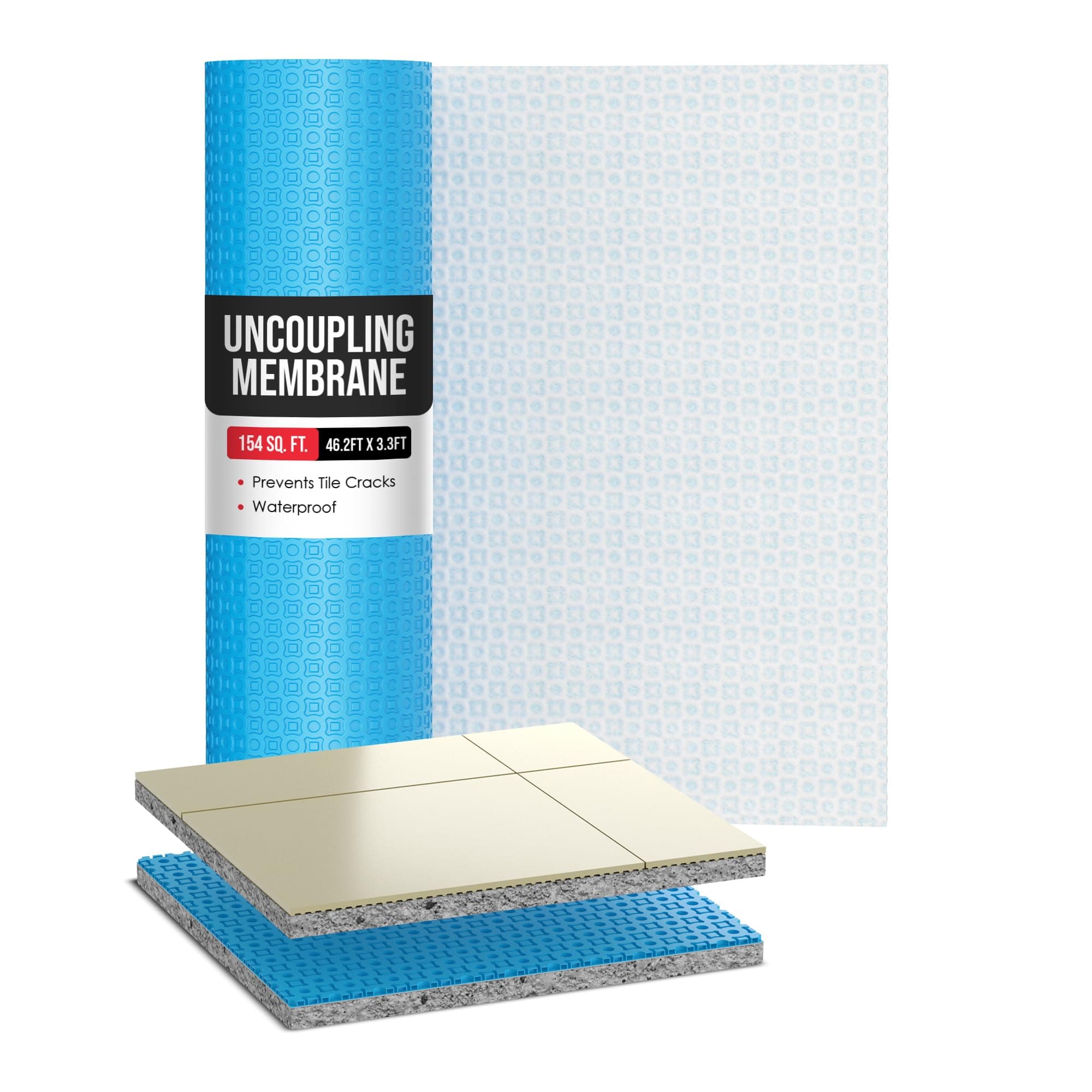 Houseables Uncoupling Membrane, Tile Underlayment, Tile Membrane, Flooring Underlayment, for Floor, Decoupling, Anti Fracture, Waterproof, Anti Crack, Vapor, 1/8" Thick, 3.3 ft x 46.2 ft / 154 Sq Ft