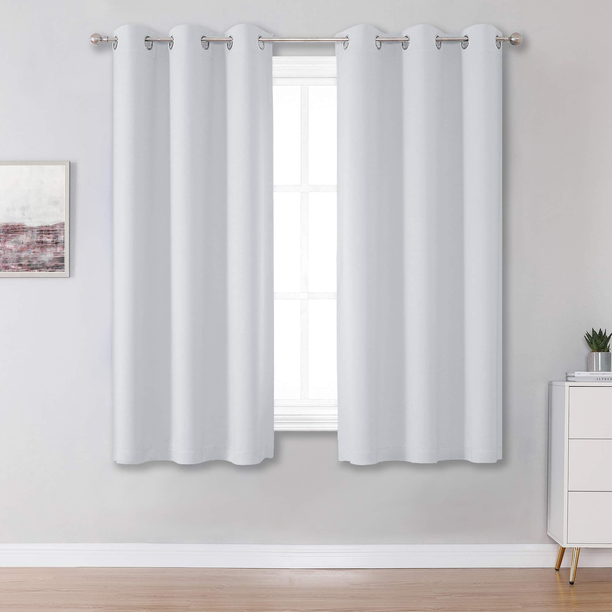 DUALIFE Greyish White Short Curtains for Small Windows Blocking Out 50% Room Darkening Curtain Panels for Bedroom 38 x 45 Inch Length Set of 2 Panels Grommet Top