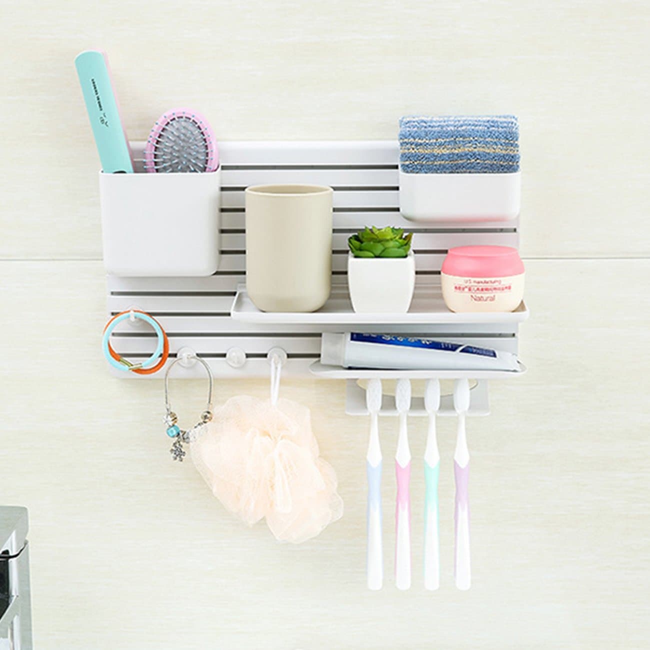 Bathroom Wall Shelf, Adhesive Shelf No Damage Wall Mounted Removable Wall Organizer Creative DIY Space Saver Organizer Rack for Bathroom or Kitchen