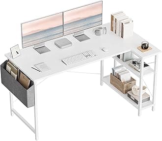 CubiCubi L-Shaped Desk, Width 47.2 inches (120 cm), Computer Desk, Desk with Rack, Right Shelf, Left Shelf, Corner Desk with Storage Bag, Study Desk, PC Desk, Space Saving, Easy Assembly, Stylish