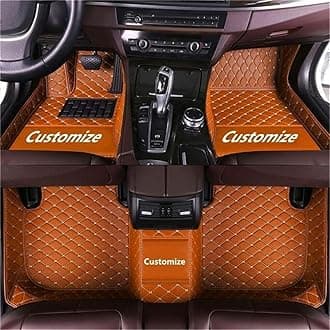 Custom car Floor mats Suitable for 98% car Truck SUV,car mats All Weather Personalized,Full Coverage Luxury Car Mats, Anti-Slip Leather Floor mats.Floor Liner Car Accessories (Orange)