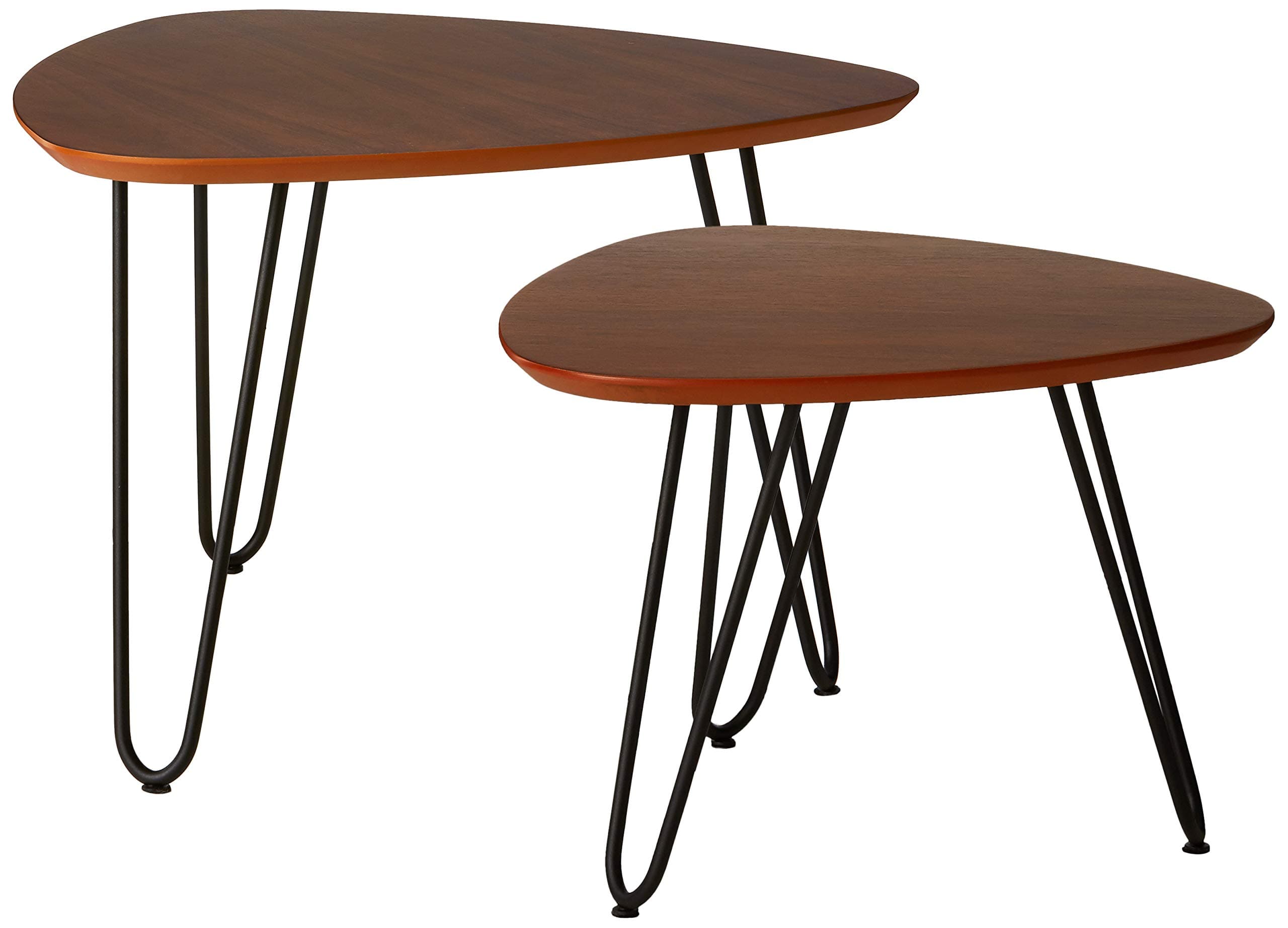 WE Furniture 46cm (18'') Mid Century Modern Side Nesting Tables/ Hairpin Leg Side Table for Living Room or Bedroom, Set of 2, Wood, Brown/Walnut