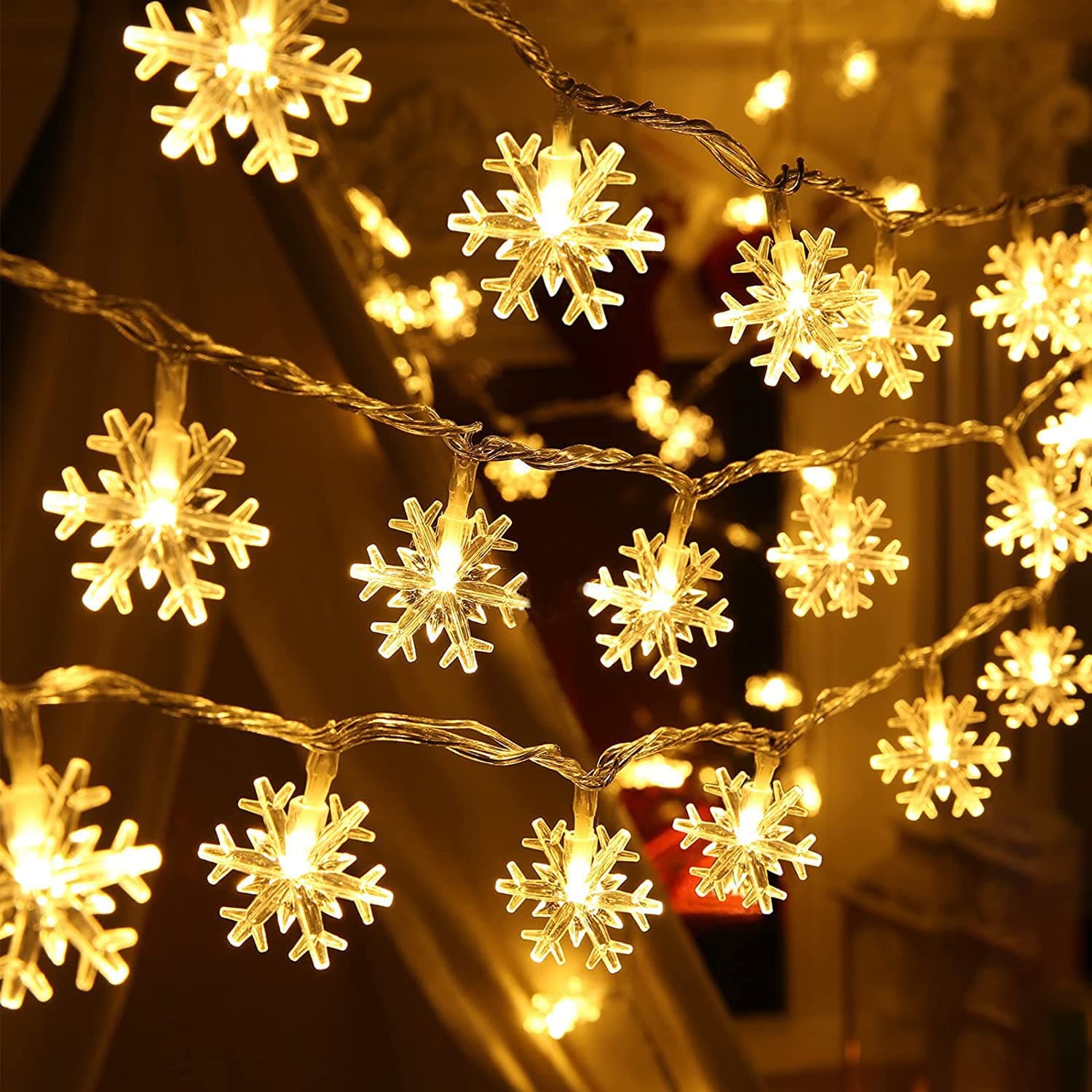 GestoSnowflake Serial String Lights for Decoration - 14 LED Snow Flake Fairy Lights Waterproof Indoor Outdoor for Home Decoration (Warm White)10 Feet