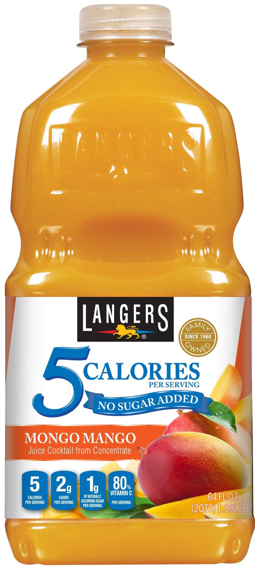 Langers 5 Calorie, Mongo Mango, 64 Fl Oz (Pack of 8)