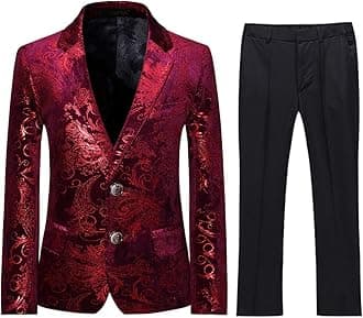 Boyland Boys Jacquard Suit Slim Fit Tuxedo Suits Jacquard Notch Lapel Tux Jacket Pants Party Formal Wear