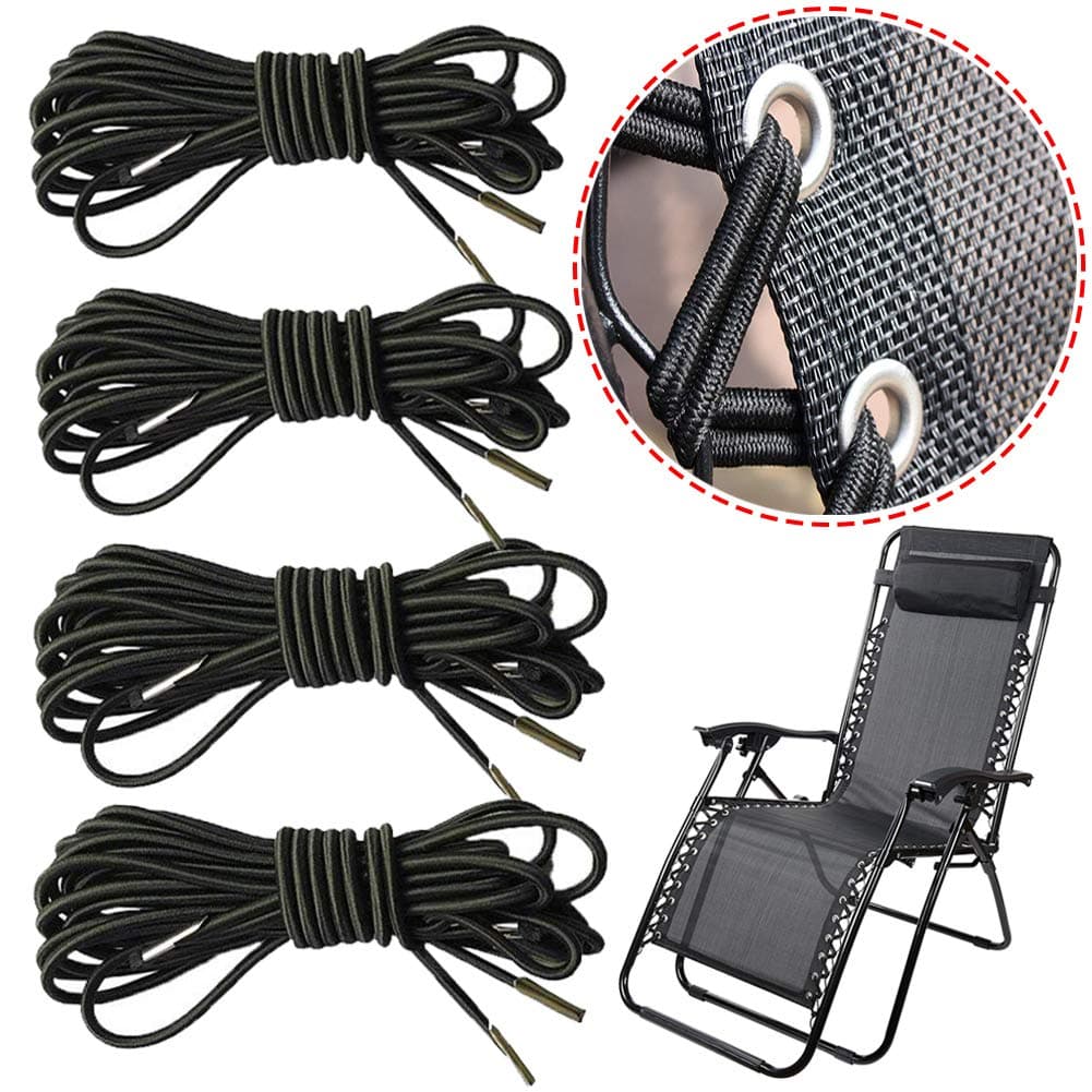Senma Electronics Universal Replacement Cords Laces Recliner Replacement Elastic Cord for Zero Gravity Chair, Garden Sun Recliners, Lounge Chair and Bungee Chair, 4 Pack, Black
