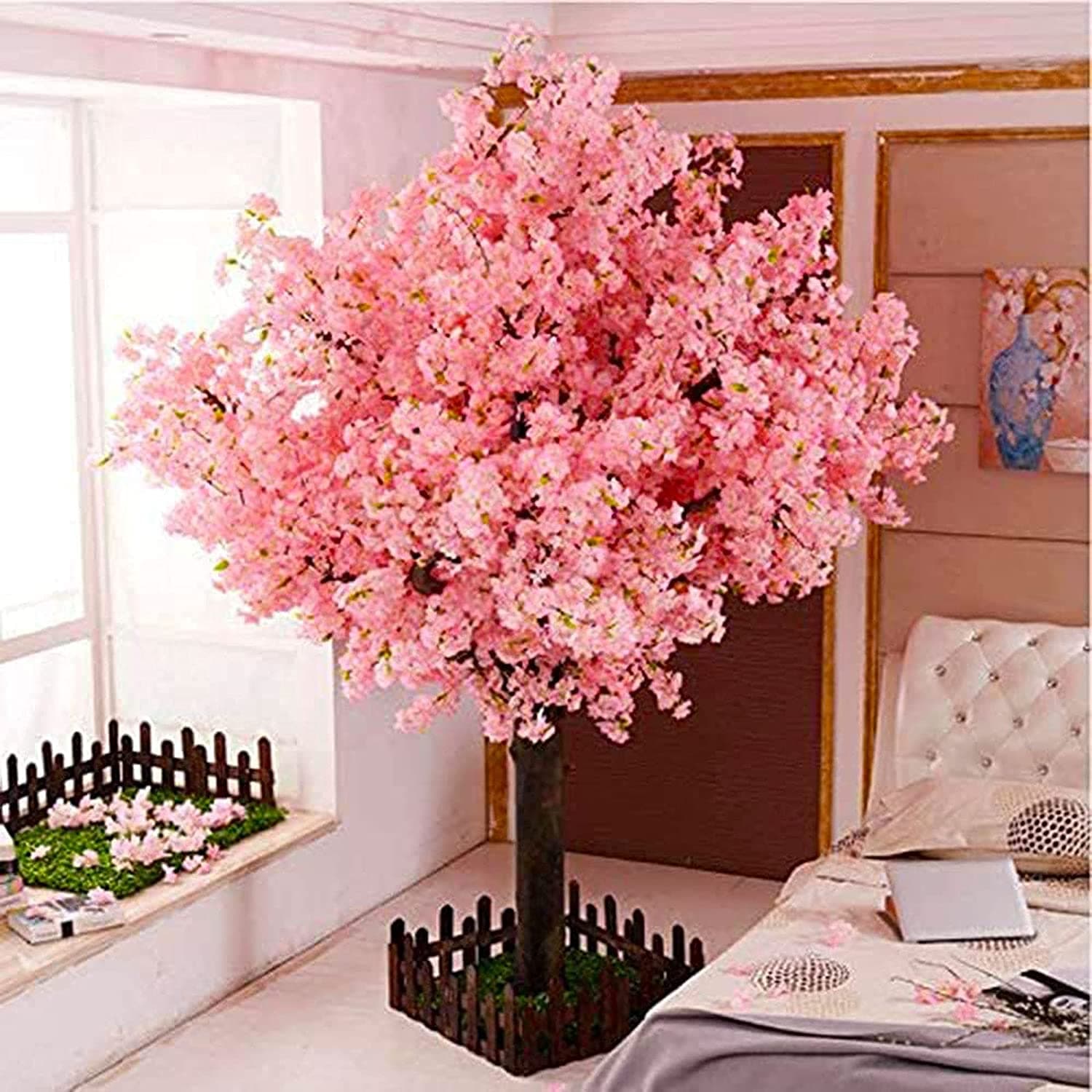 Artificial Cherry BlossomTrees Weeping Cherry Blossom Tree Handmade Light Pink Tree Indoor Outdoor Home Office Party Wedding (5FT Tall/1.5M)
