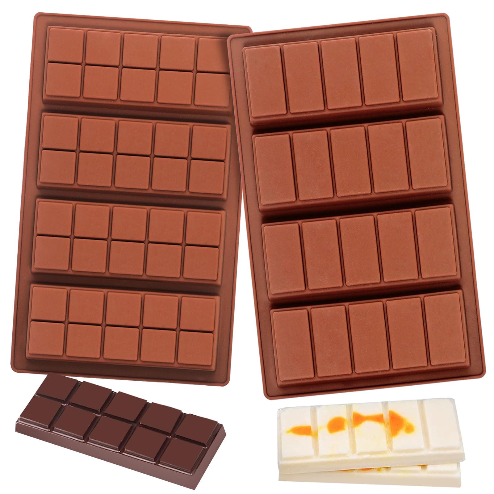 Webake Chocolate Bar Mold Deep for Stuffed, Break-Apart Chocolate Silicone Candy Bar Mold for Filling Chocolate, Candy, Wax Melt, Break Apart, Pack of 2