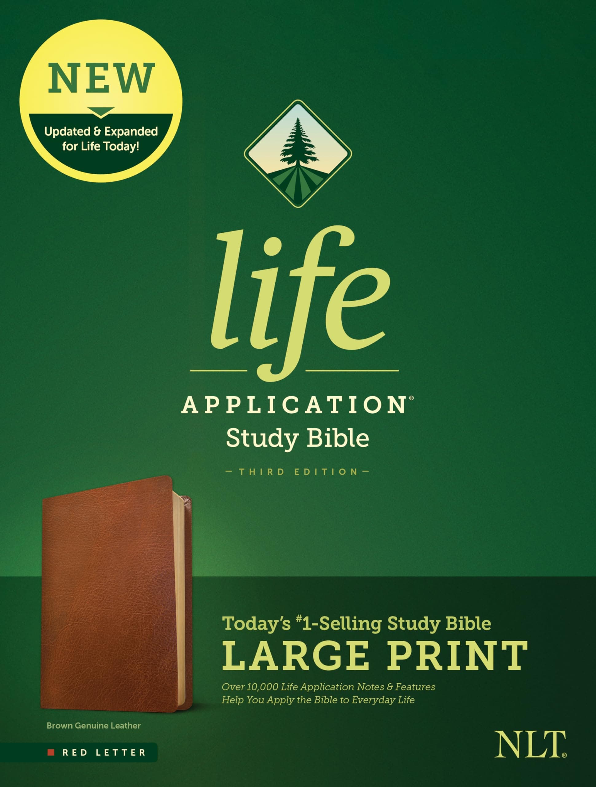 Tyndale NLT Life Application Study Bible, Third Edition, Large Print (Genuine Leather, Brown, Red Letter) – New Living Translation Bible, Large Print Study Bible for Enhanced Readability