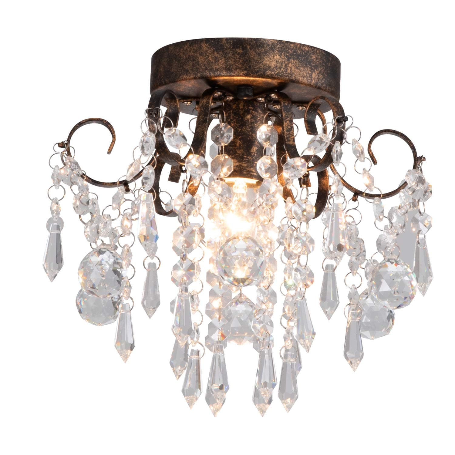 Q&S Small Crystal Ceiling Light Fixture Flush Mount,Black Ceiling Lights Modern Chandelier,Bedroom Hallway Closet Light Fixture,Dia9.5 1 Light.