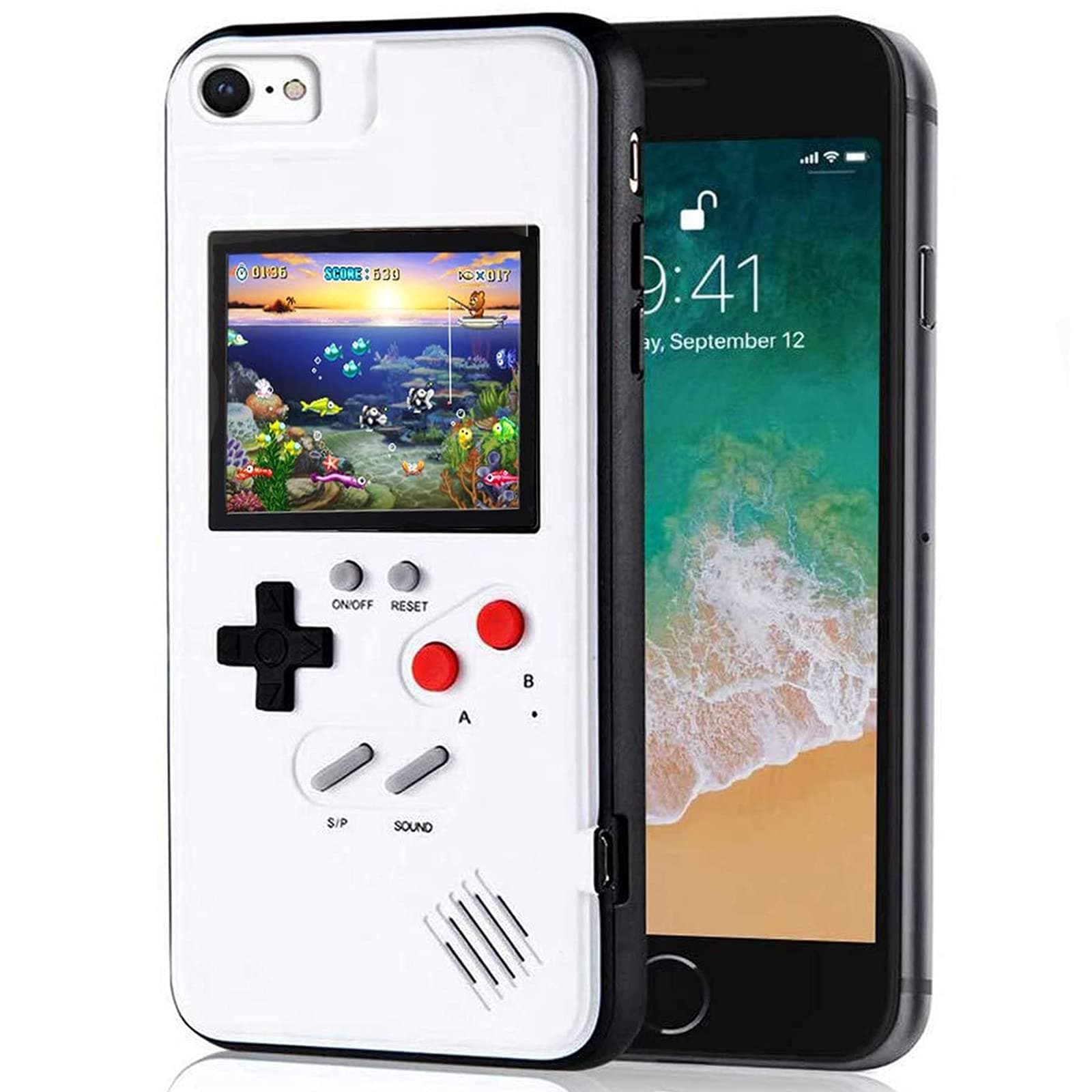 Gameboy Phone Case for iPhone 12 Pro Max, Game Phone Case, Retro Game Console, Protective Cover Self-Powered Case (White, iPhone 12 Pro Max)