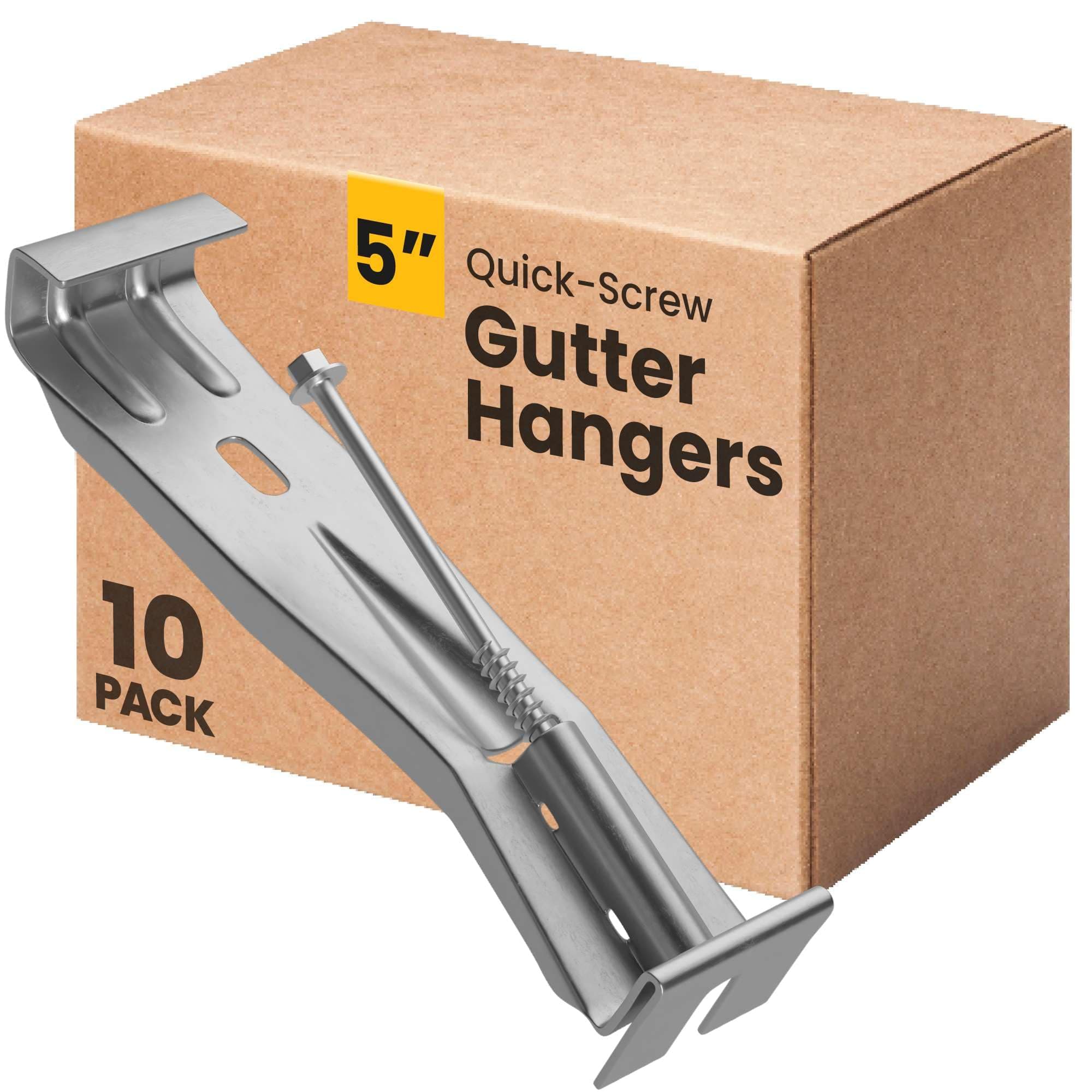BulderQuick-Screw 5" Gutter Hangers - Heavy Duty Hidden Gutter Brackets with Pre-Assembled Inserted Gutter Screws - Rain Gutter Parts and Accessories to Fix or Repair Sagging Rain Gutters (10 Count)