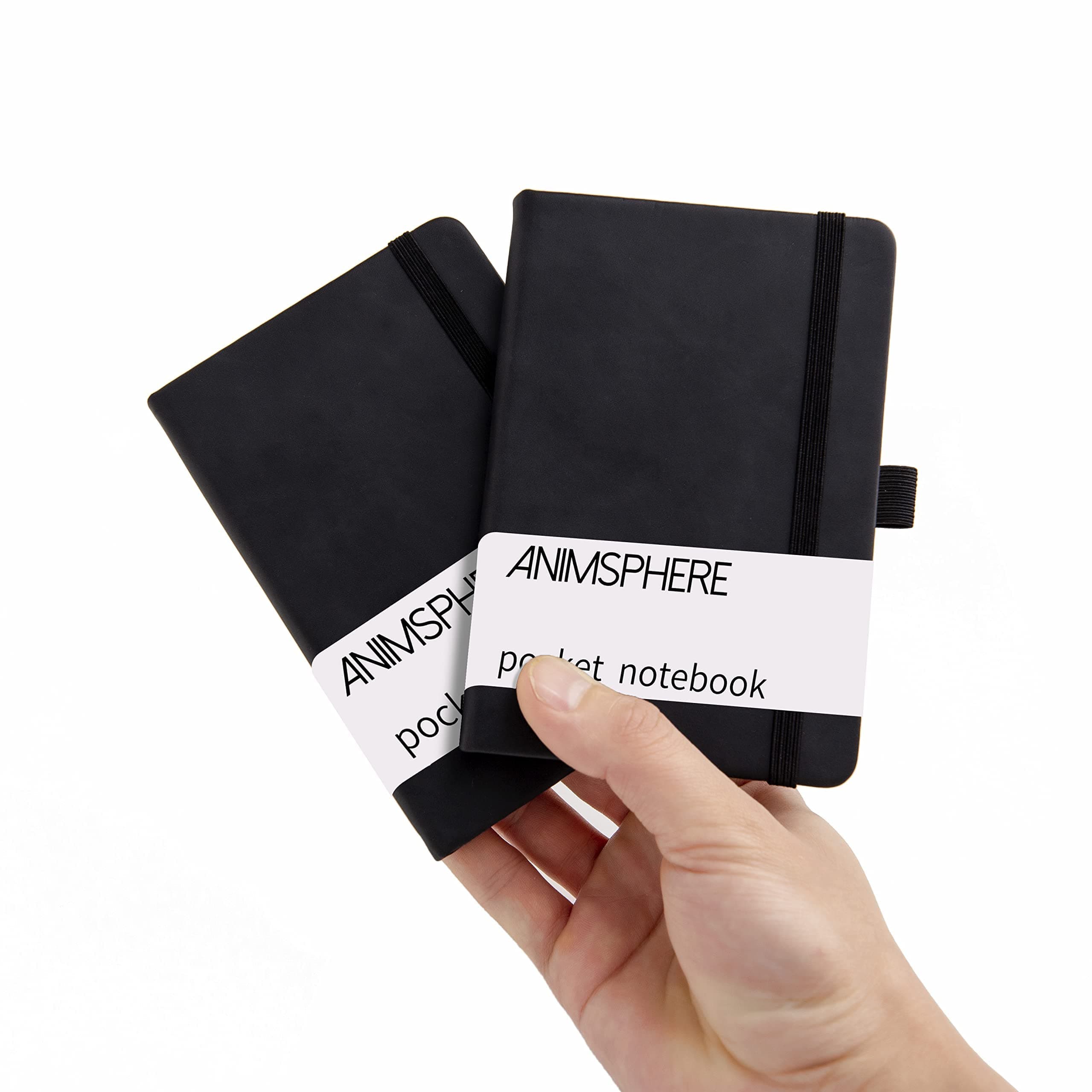 2Pack Pocket Notebook Small Notebook Journal Notebook 4 inches x 5.7 inches 200 Pages Leather Cover With Pen Holder Page Marker Ribbons(Black)