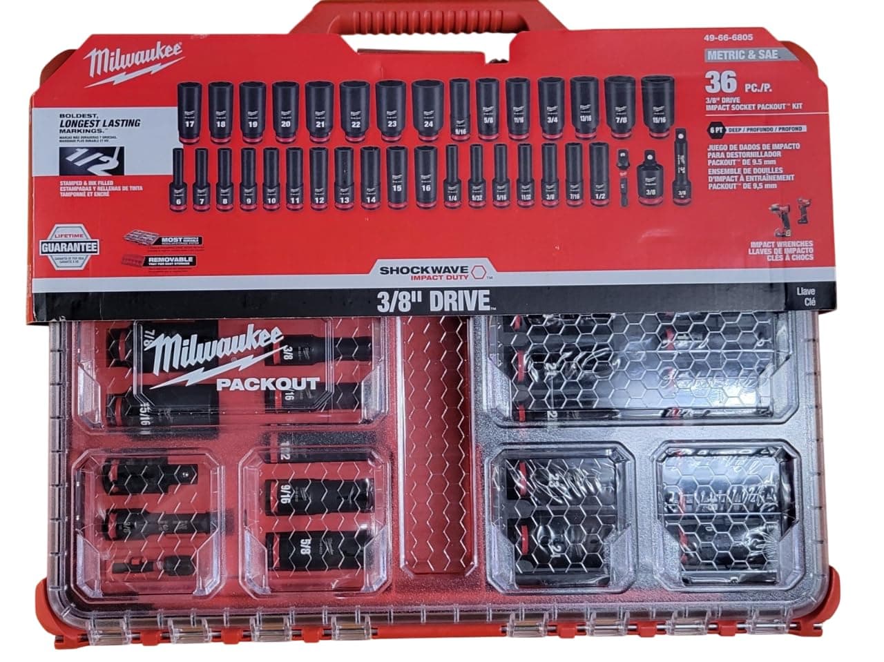 Milwaukee Electric - Shockwave Impact Duty. Socket 3/8. DR 36PC PACKOUT