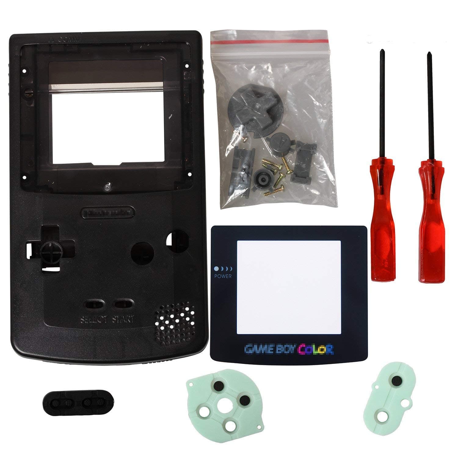 Full Replace Parts Housing Shell Pack Replacement for GBC Gameboy Color Shell(Transparent Black Case with Lens and Screwdriver)