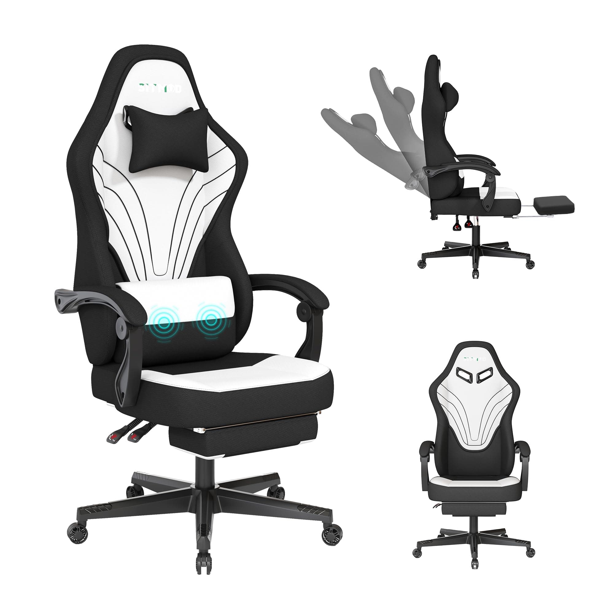 SITMOD Fabric Gaming Chair with Massage Back Support,Executive Office Chairs Comfy Ergonomic with Footrest Lumbar Support PC Computer Racing Chair Reclining Swivel Gamer Chairs for Adult