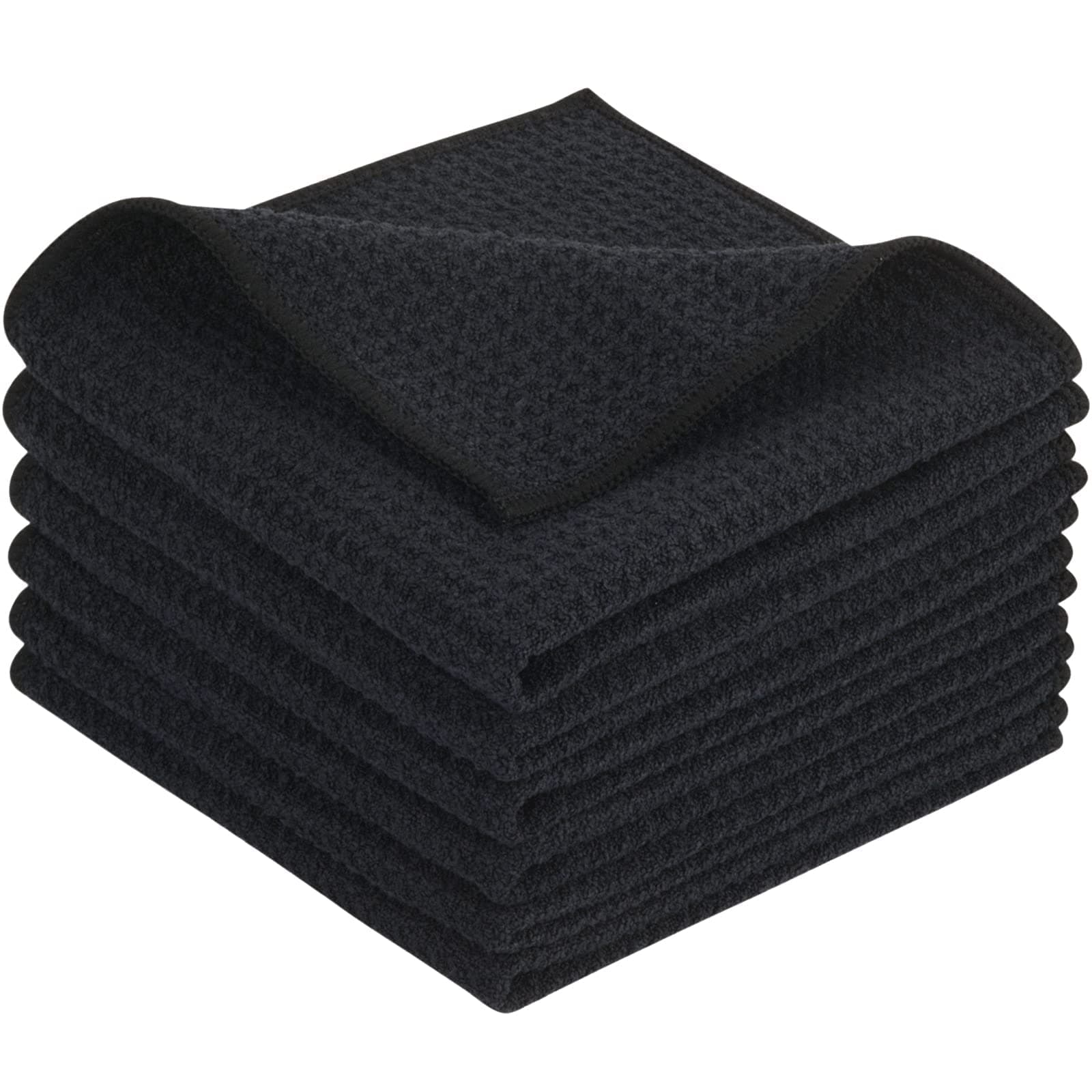 Microfiber 6 Pack Dish Cloths Thick Waffle Weave Kitchen Dish Drying Towel Rags Super Absorbent Kitchen Tea Towels Sets 12inch x 12inch Black