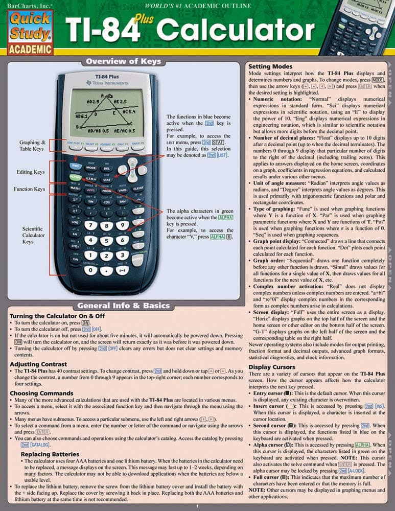 Ti 84 Plus Calculator: QuickStudy Laminated Reference Guide (Quick Study Academic)