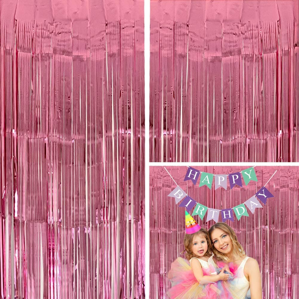 Moohome8 Pack 3 ft x 8 ft Metallic Tinsel Foil Fringe Curtains for Birthday Wedding Party Christmas Photo Backdrop Decorations 2-Pack MHFC010