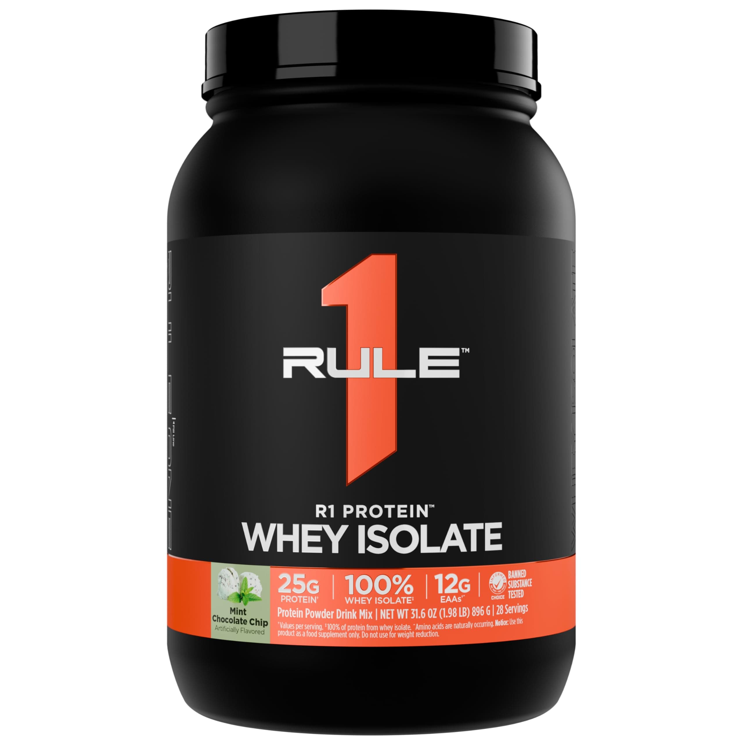Rule 1 Proteins R1 Protein Whey Isolate - with 25g Protein & 6g BCAA Exclusively from Isolated & Hydrolyzed Sources for Workout Recovery (2 Pounds, Mint Chocolate Chip)