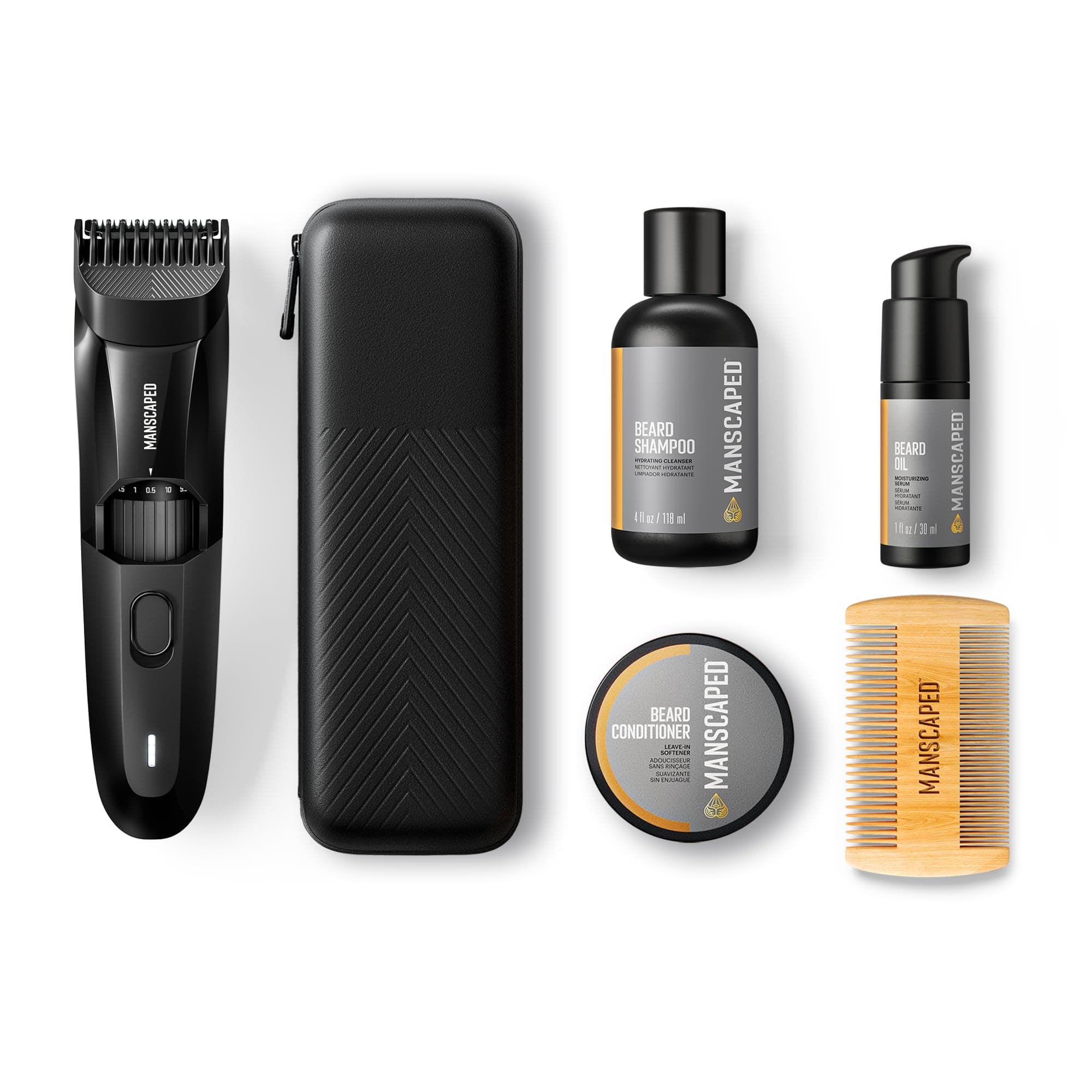 Beard Hedger® Advanced Kit includes Our Premium Precision Beard & Mustache Trimmer, Hydrating Shampoo, Softening Conditioner, Moisturizing Oil & Facial Hair Comb