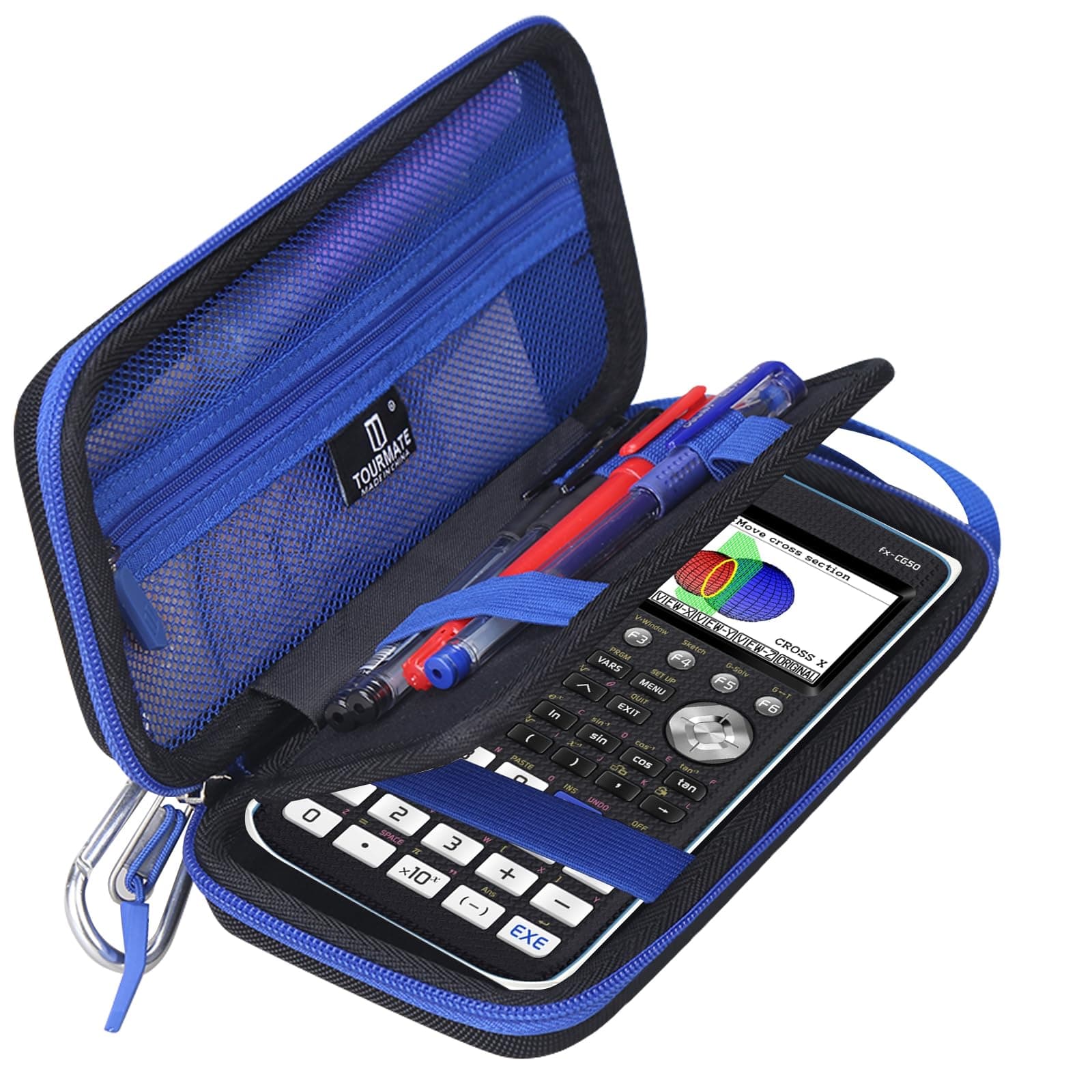 Hard Travel Case Replacement for CASIO PRIZM FX-CG50/CASIO FX-9750GIII/Texas Instruments TI-34/Texas Instruments BA II,Color Graphing Calculator - Tourmate，Case Only (Black + Blue, Upgrade)
