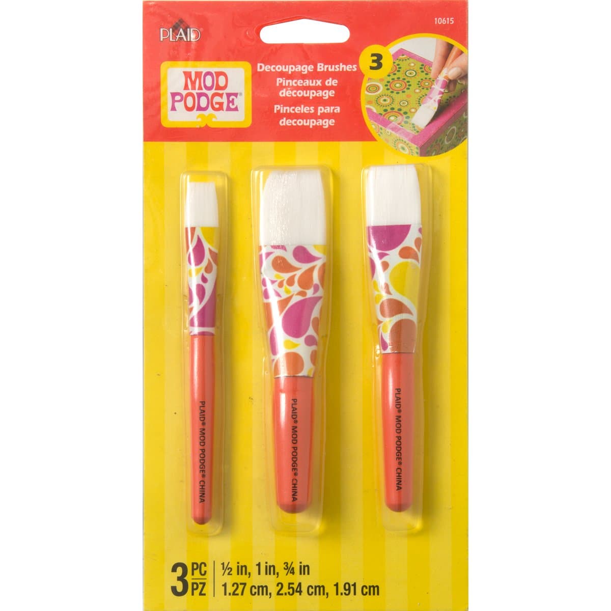 Mod Podge 10615 3 Piece Short Handle Brush Set